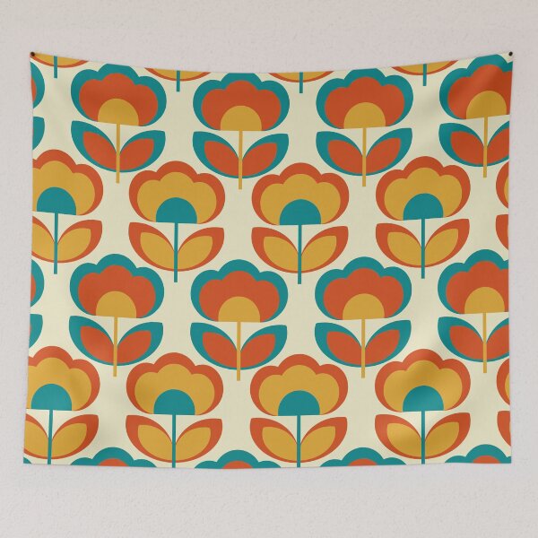 Item preview, 70s style light and bright graphic flower pattern designed and sold by Pattern Art Designs.