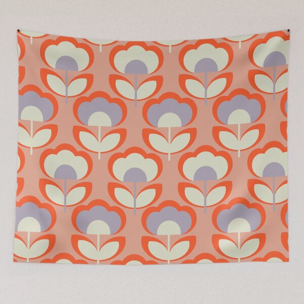 Item preview, 70s style red/pink graphic flower pattern designed and sold by Pattern Art Designs.