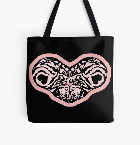 Heart Cat Gothic - Modeled after my cats, pink, twins, heart, family love, fur baby, Pick your own background color! All Over Print Tote Bag