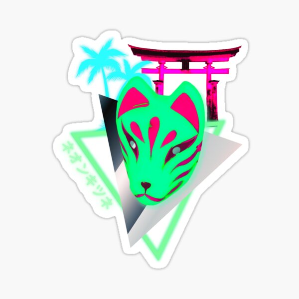 Item preview, Neon Kitsune Fox Mask Vaporwave Synthwave Shrine designed and sold by ShirtVibes.