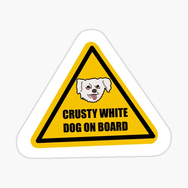 Crusty White Dog on Board Glossy Sticker