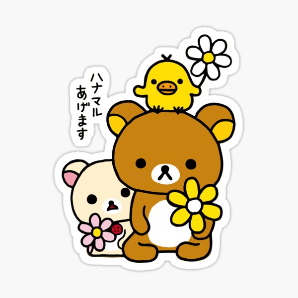 Rilakkuma, Korilakkuma, Kiiroitori And Flowers Sticker for Sale