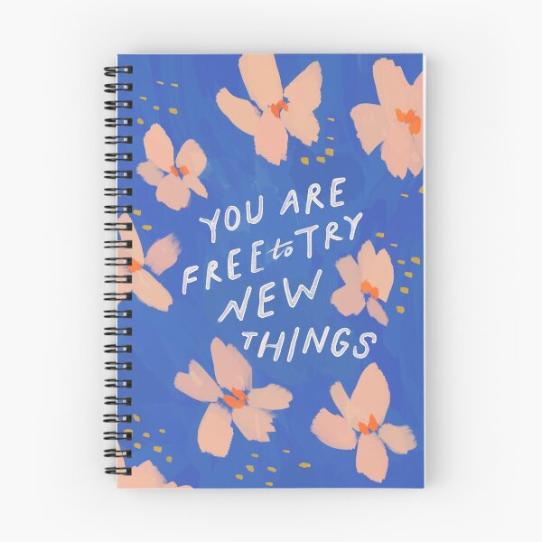 Item preview, You are free to try new things - inspirational quote - painted florals, pink and blue flowers designed and sold by morgansgoods.