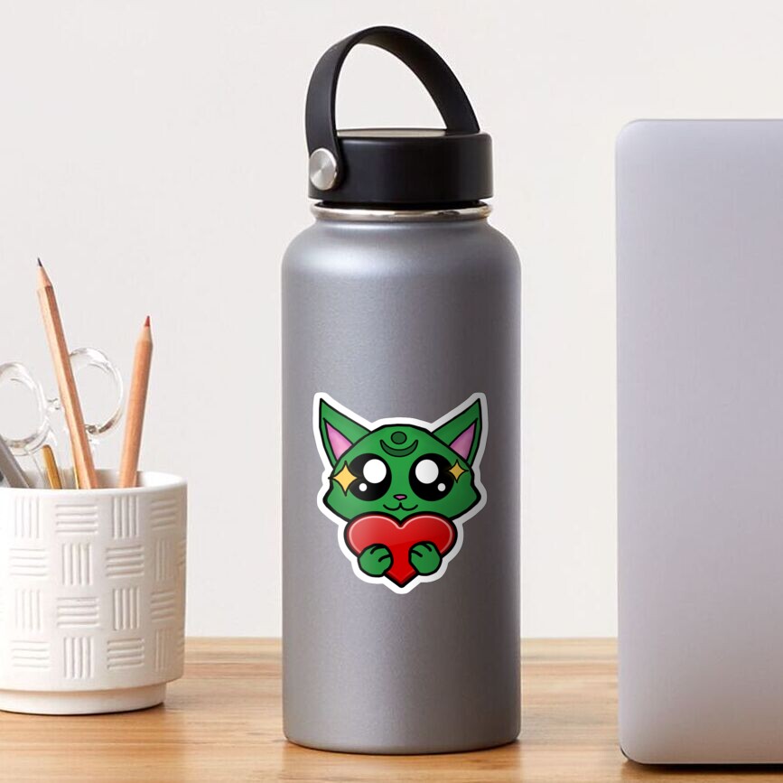 Green Kitten Love Sticker