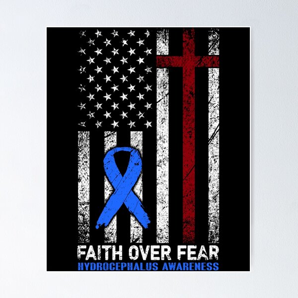 Item preview, Christian Distressed USA Flag Cross Faith Over Fears Hydrocephalus Awareness designed and sold by Brad-FI.