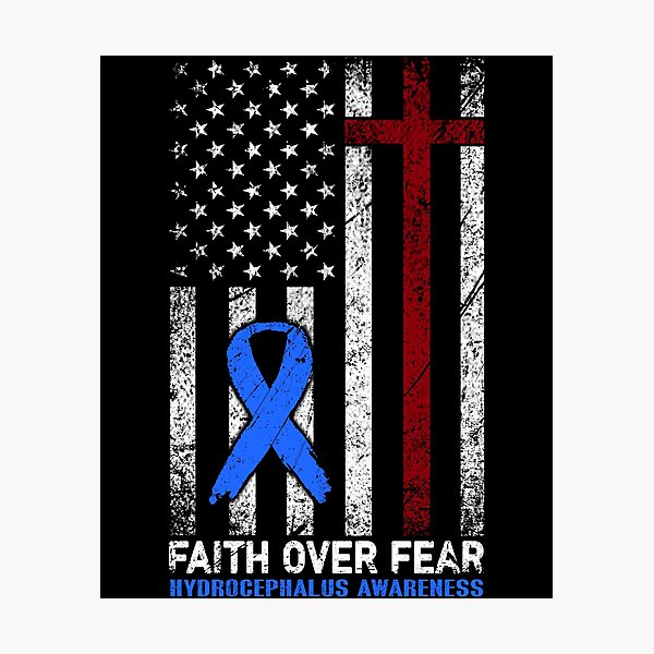 Item preview, Christian Distressed USA Flag Cross Faith Over Fears Hydrocephalus Awareness designed and sold by Brad-FI.