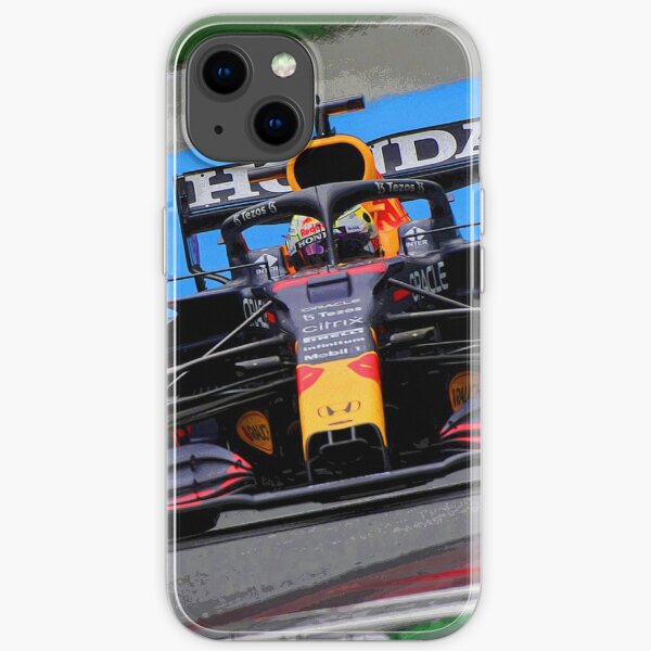 Max Verstappen racing in the 2021 F1 car from the front abstract iPhone Soft Case