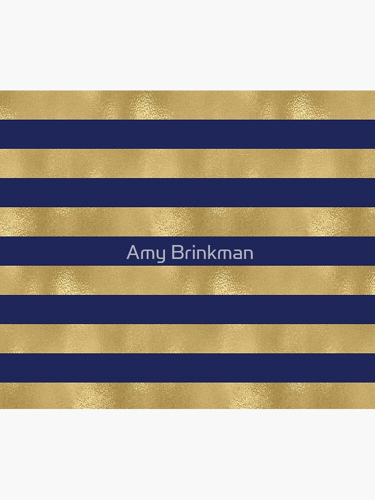 Disover Navy Blue and Gold Metallic Horizontal Stripes Shower Curtain