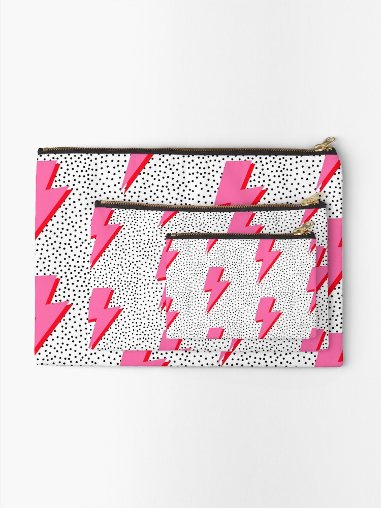 Alternate view of Pink and Red Lightning with Polka Dots  Zipper Pouch