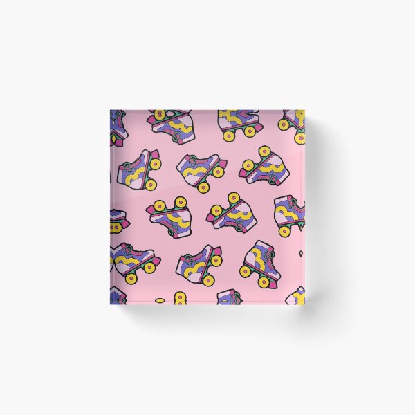 90s Roller Skate Pattern on Pink Acrylic Block