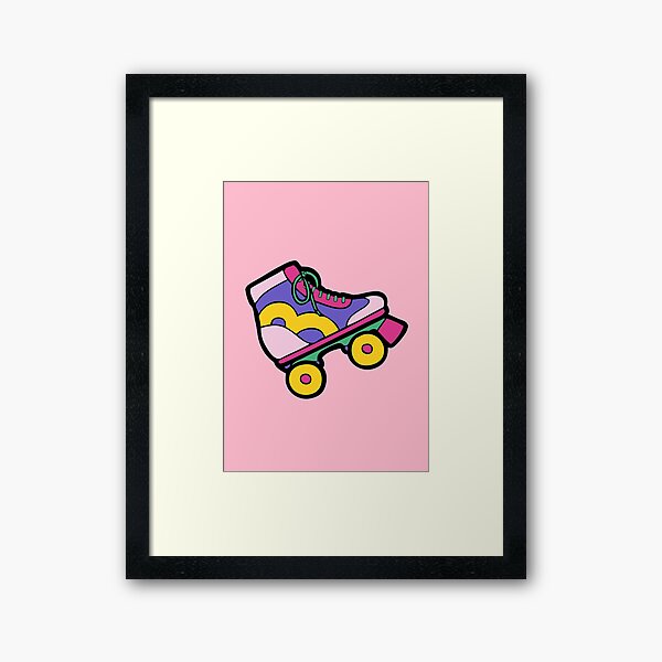 90s Roller Skate Pattern on Pink Framed Art Print