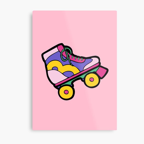90s Roller Skate Pattern on Pink Metal Print