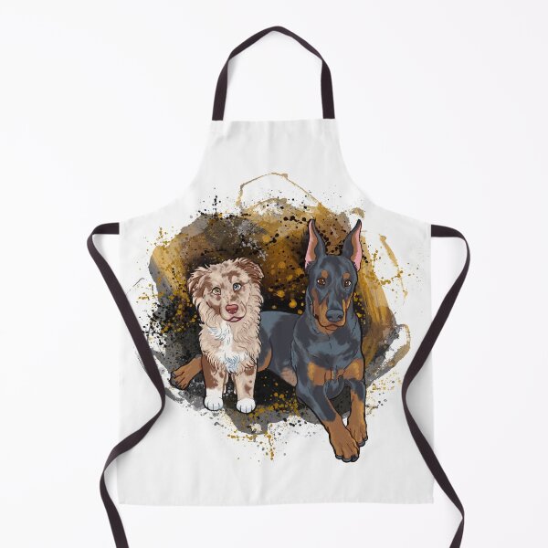 Item preview, Red Merle Australian shepherd and Doberman Pinscher watercolor designed and sold by Ivy Fox Illustration.