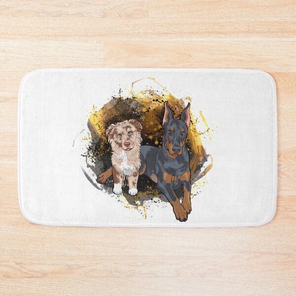 Item preview, Red Merle Australian shepherd and Doberman Pinscher watercolor designed and sold by Ivy Fox Illustration.