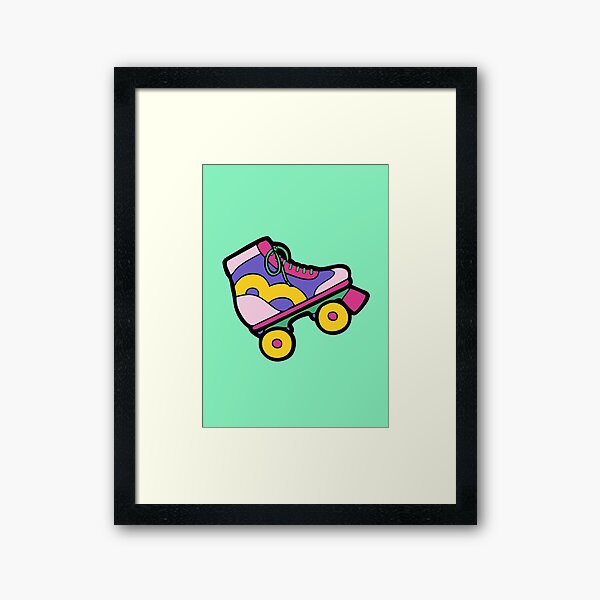 90s Roller Skate Pattern on Neon Jade Framed Art Print