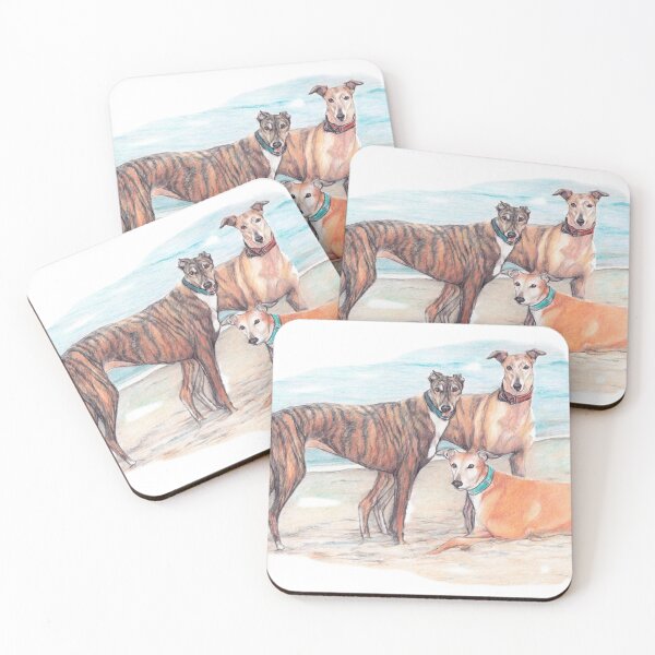 Item preview, Three Greyhounds on the Beach Art designed and sold by Charlotte Yealey.