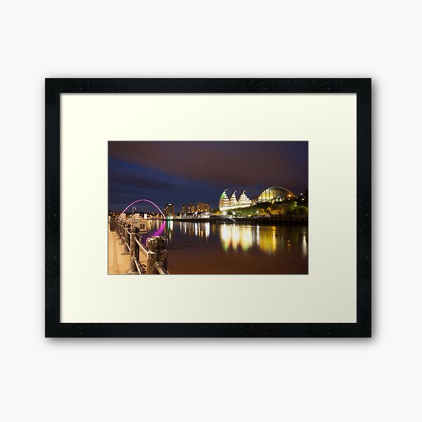 Newcastle-Gateshead, Millennium Bridge and Sage Centre at Dusk Framed Art Print