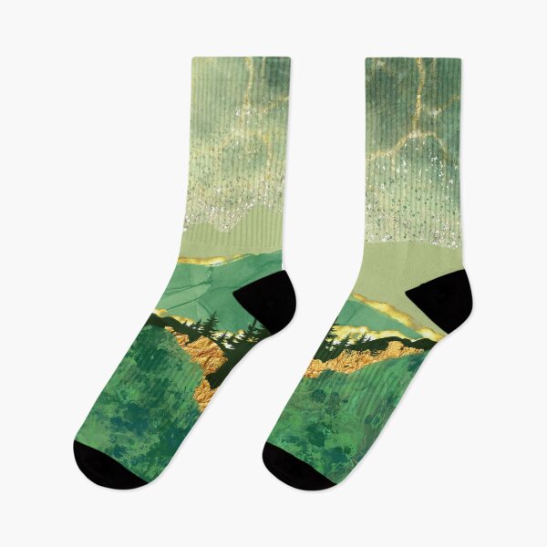 Item preview, Green Woodland Mountain Abstract Landscape, Trees Gold Metallic designed and sold by SparrowsEndArt.