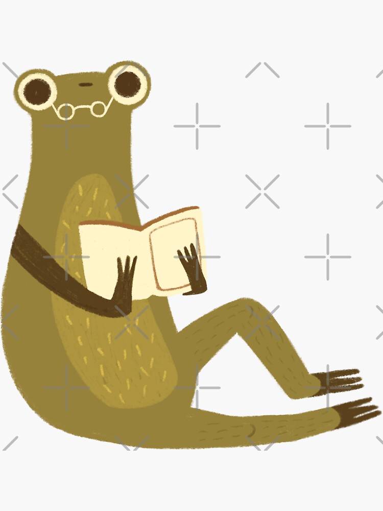 Cute frog with glasses reading a book by mikhaleeevich