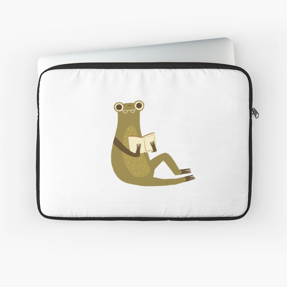 Cute frog with glasses reading a book Laptop Sleeve