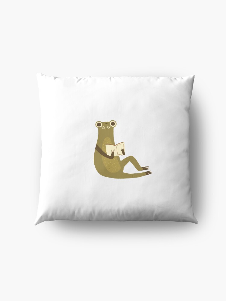 Alternate view of Cute frog with glasses reading a book Floor Pillow
