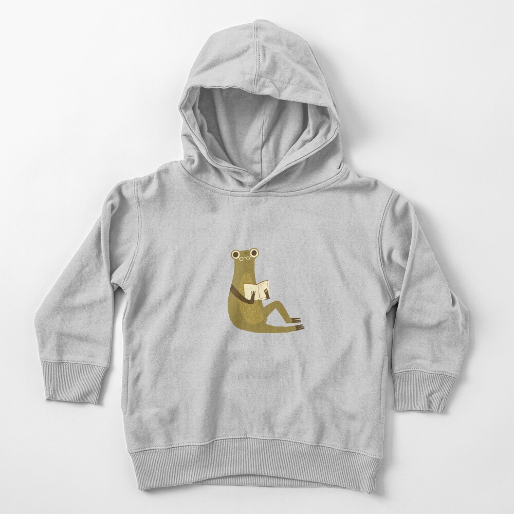 Cute frog with glasses reading a book Toddler Pullover Hoodie