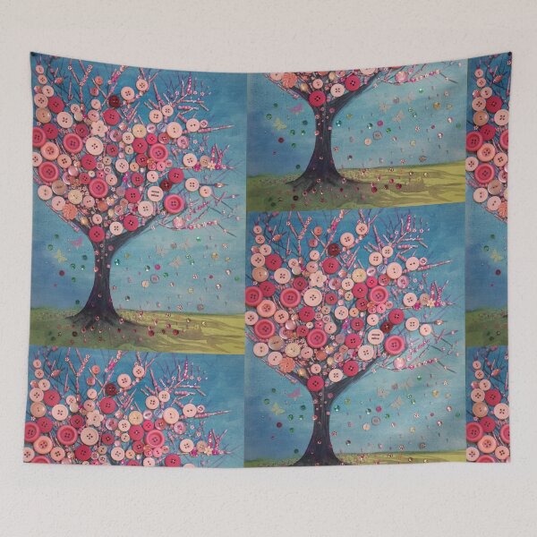 Item preview, Pink Cherry blossom watercolour embellished canvas designed and sold by esvb.