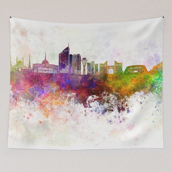 Item preview, Astana skyline in watercolor background designed and sold by paulrommer.