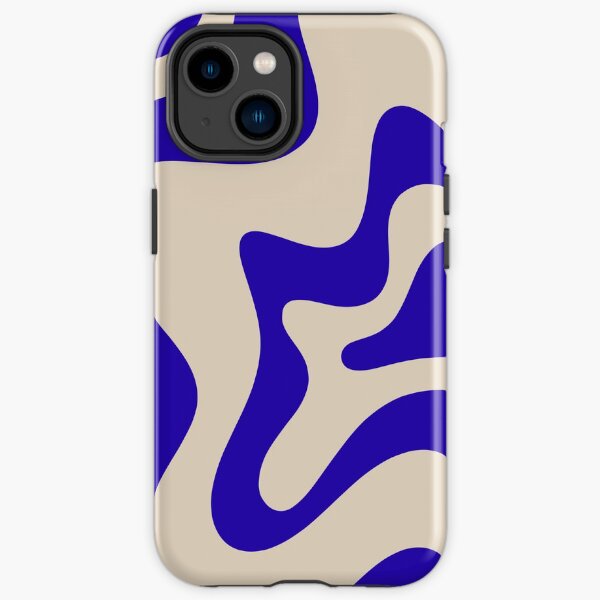Retro Liquid Swirl Abstract Pattern Square in Cobalt Blue and Beige iPhone Tough Case