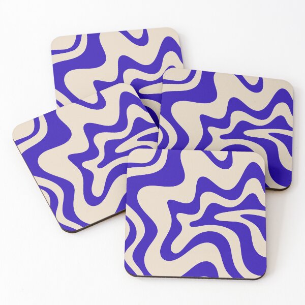 Item preview, Retro Liquid Swirl Abstract Pattern Square in Cobalt Blue and Beige designed and sold by kierkegaard.