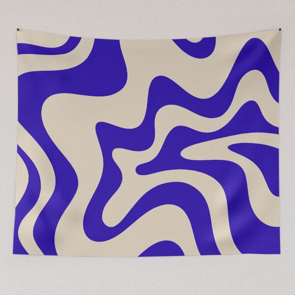 Item preview, Retro Liquid Swirl Abstract Pattern Square in Cobalt Blue and Beige designed and sold by kierkegaard.