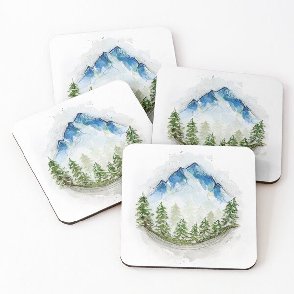 Item preview, Blue watercolor mountains in the trees designed and sold by tessakatecreate.