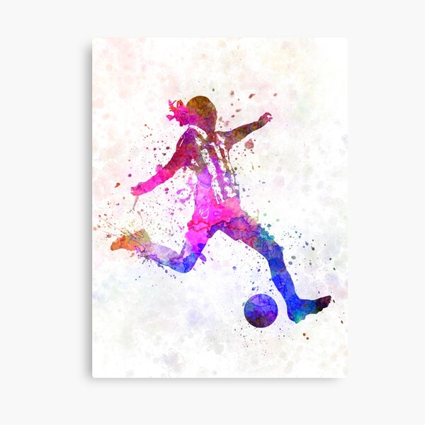 Girl playing soccer football player silhouette Canvas Print