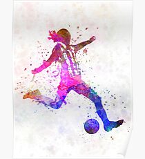 Mädchen, das Fußballfußballspielerschattenbild spielt Poster