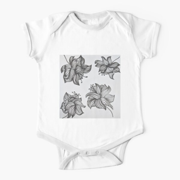 Four Flora Black Ink Short Sleeve Baby One-Piece