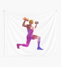 Man exercising weight training workout fitness Wall Tapestry