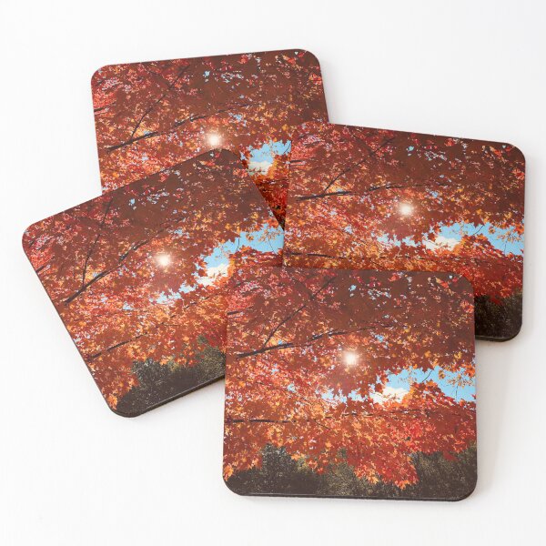 Item preview, Fall Colors Maple Red Orange Leaves Trees Blue Sky Sun Sunlight Shining Through Autumn  designed and sold by HppyStrngHelthy.