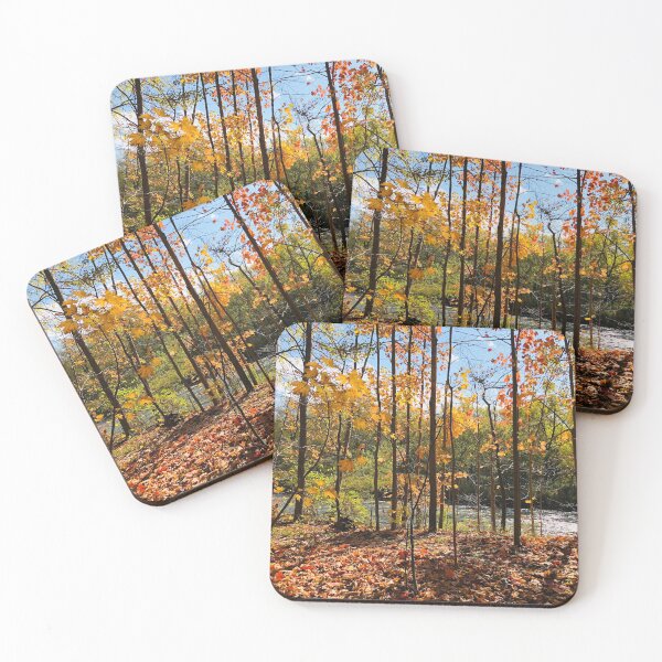 Item preview, Fall Colors Maple Red Orange Yellow Leaves Trees Forest River Blue Sky White Clouds Autumn  designed and sold by HppyStrngHelthy.