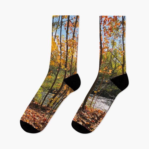 Item preview, Fall Colors Maple Red Orange Yellow Leaves Trees Forest River Blue Sky White Clouds Autumn  designed and sold by HppyStrngHelthy.