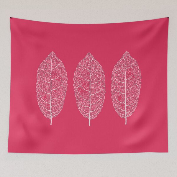 Item preview, Skeleton Leaf, Mahoe , raspberry colour background designed and sold by MHen.