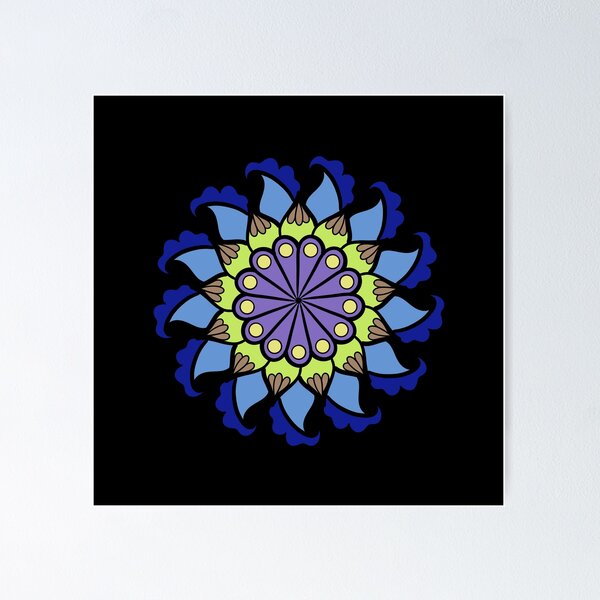 Item preview, Colourful floral mandala (blue)  designed and sold by kkanchan.
