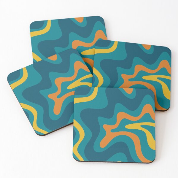 Item preview, Retro Liquid Swirl Abstract Pattern Square in Moroccan Blue, Teal, Orange, and Mustard.  designed and sold by kierkegaard.