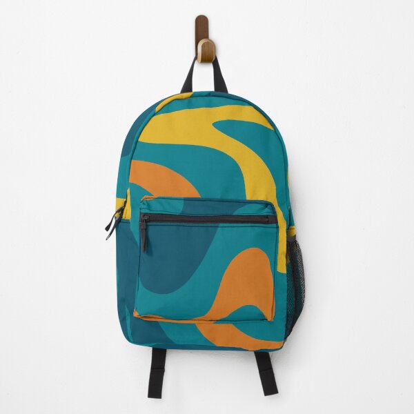 Item preview, Retro Liquid Swirl Abstract Pattern Square in Moroccan Blue, Teal, Orange, and Mustard. designed and sold by kierkegaard.