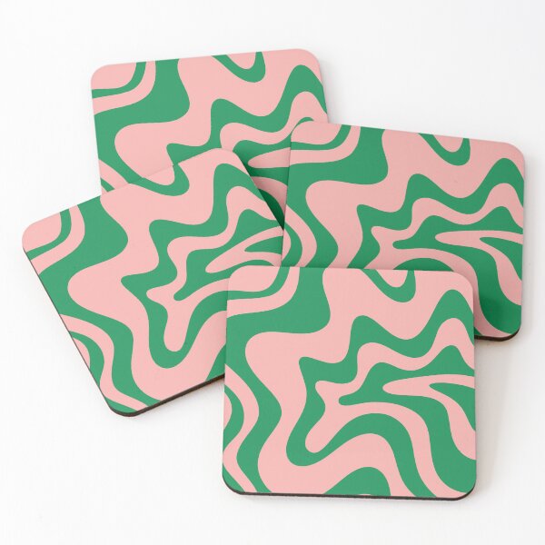 Item preview, Retro Liquid Swirl Abstract Pattern Square in Blush Pink and Bright Green designed and sold by kierkegaard.