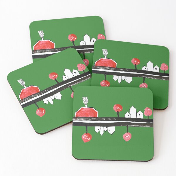 Item preview, Little Village by the Road on Warm Green Board "Paper Drawings/Paintings"  designed and sold by Istvan Ocztos.