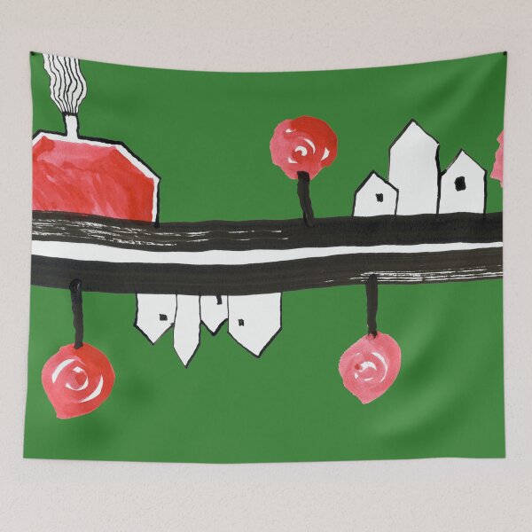 Item preview, Little Village by the Road on Warm Green Board "Paper Drawings/Paintings"  designed and sold by Istvan Ocztos.