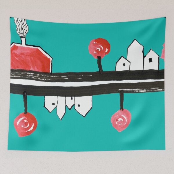 Item preview, Little Village by the Road on Light Blue Board "Paper Drawings/Paintings"  designed and sold by Istvan Ocztos.