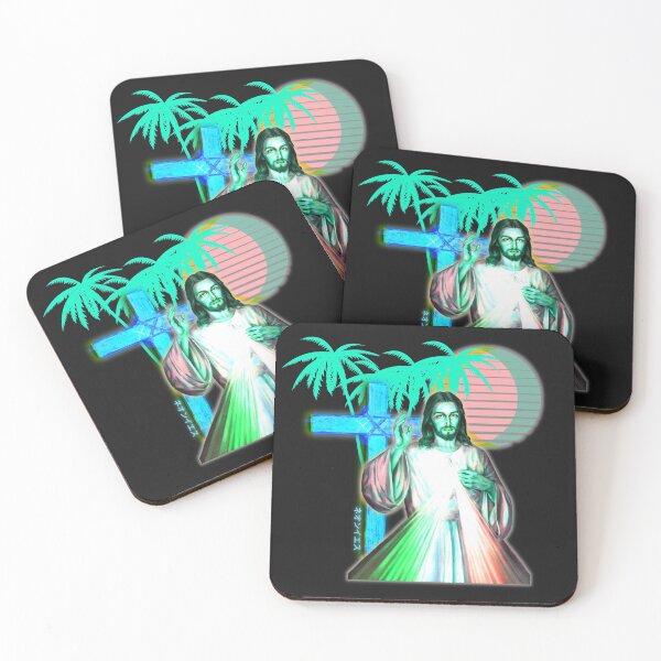 Item preview, Neon Jesus Christ Vaporwave Synthwave Cyberpunk Crucifix designed and sold by ShirtVibes.