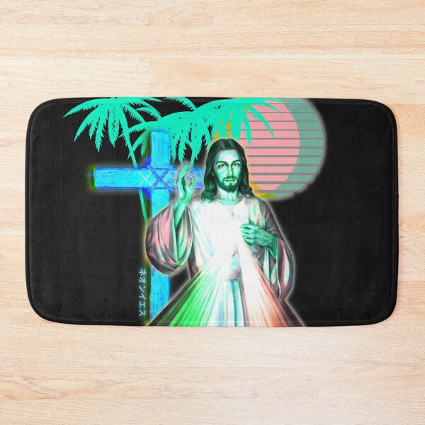 Item preview, Neon Jesus Christ Vaporwave Synthwave Cyberpunk Crucifix designed and sold by ShirtVibes.