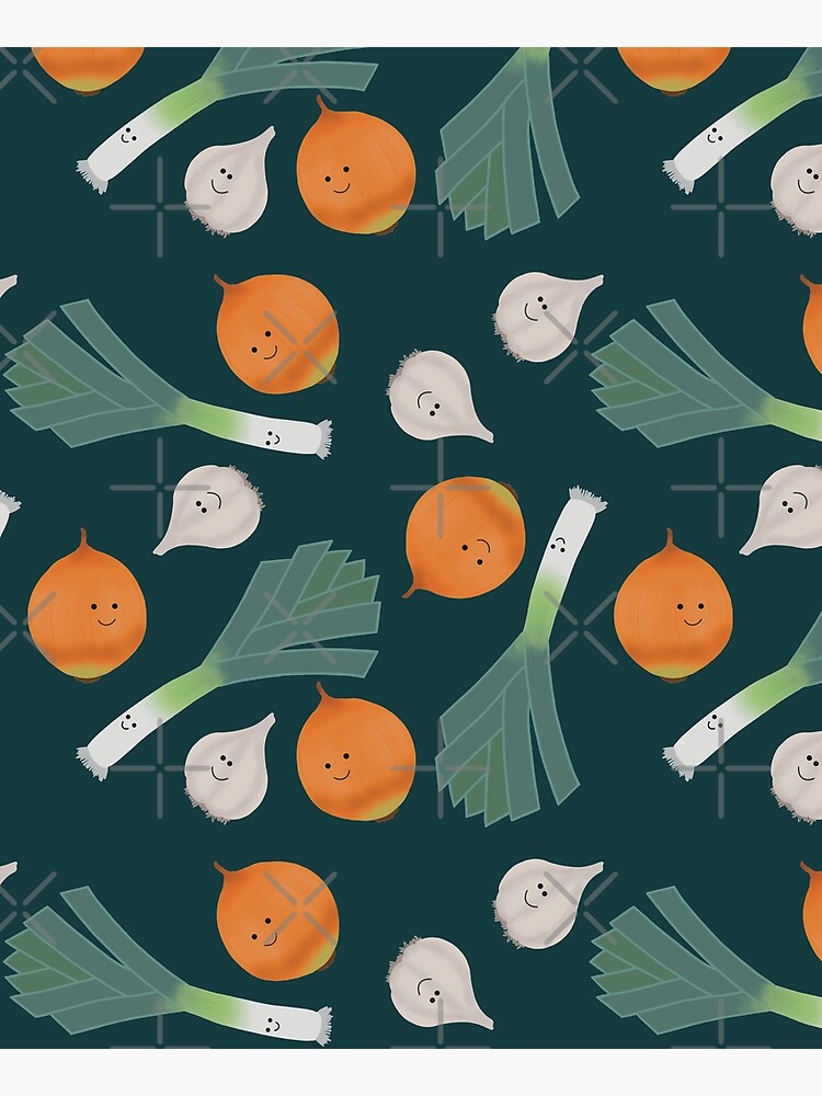 Allium Family - Leek, Onion and Garlic, Pattern Art (blue) by jvcoart